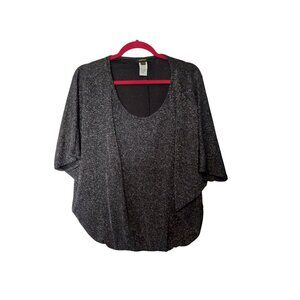 Espresso Womens Sparkly Dolman Sleeve Top L Polyester/Spandex Black & Silver